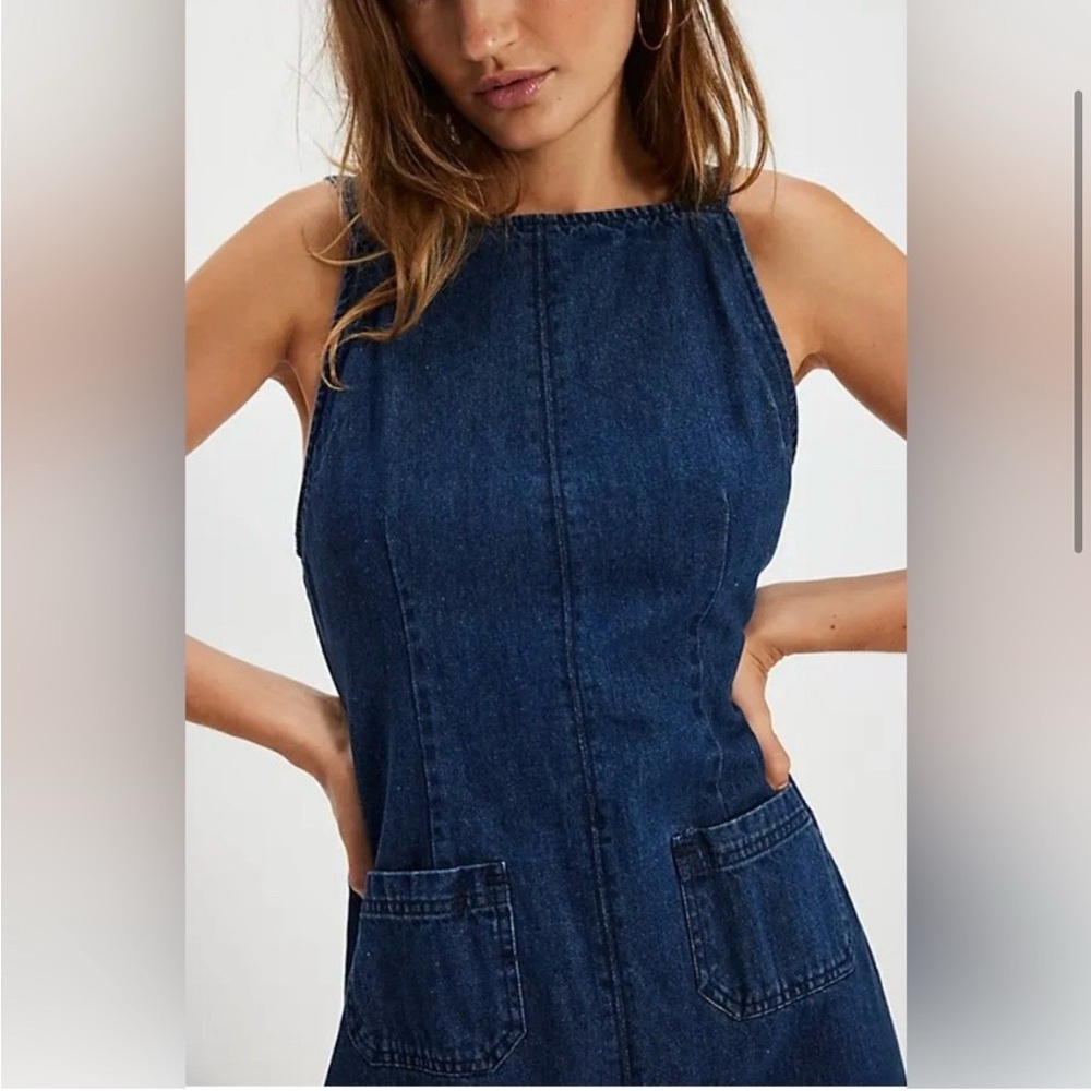 NWT Free People Dex Denim pocket midi dress Sz XS - Picture 2 of 6